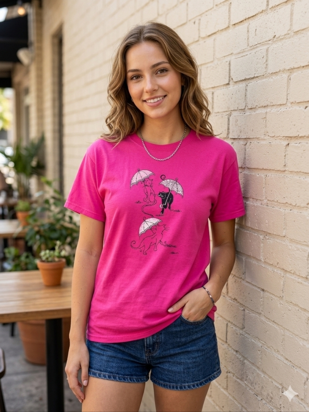 Top Stitch Morning Sun New Crazy Cats With Umbrelas Hit Pink Womens‎ Size XL